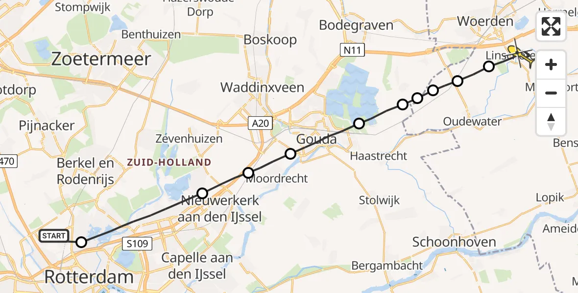 Routekaart van de vlucht: Lifeliner 2 naar Linschoten