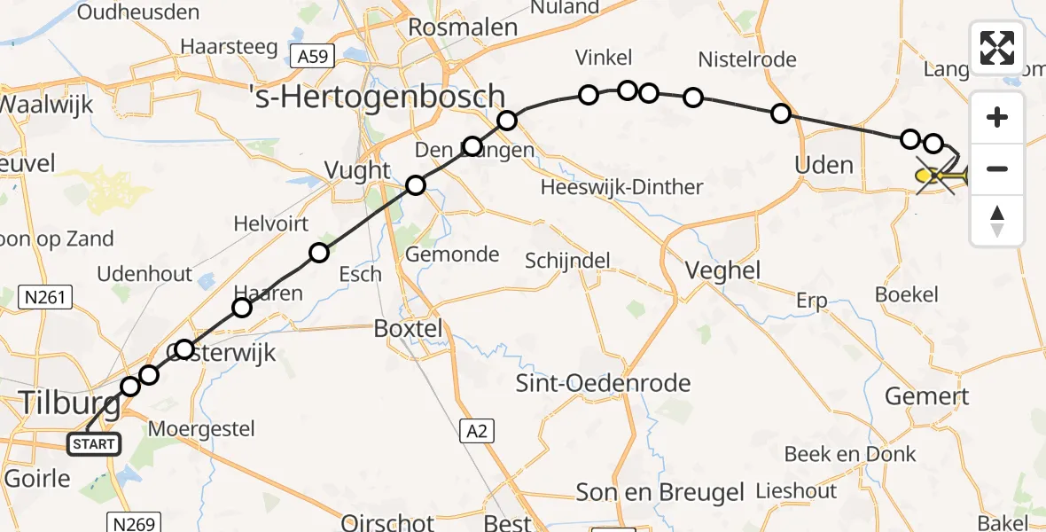 Routekaart van de vlucht: Lifeliner 3 naar Vliegbasis Volkel