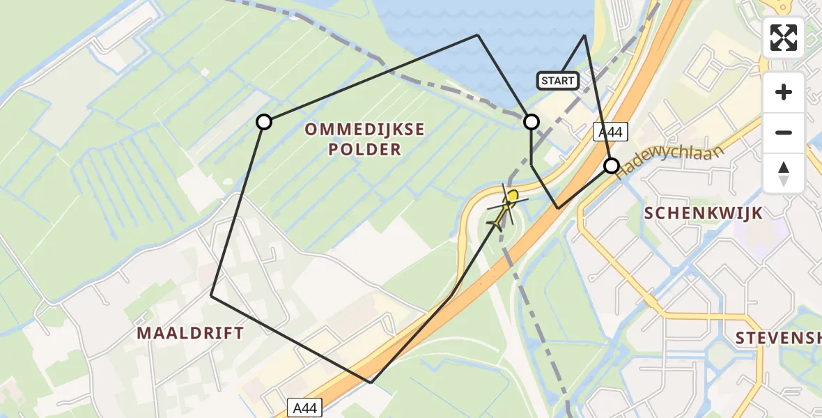 Routekaart van de vlucht: Politiehelikopter naar Leiden