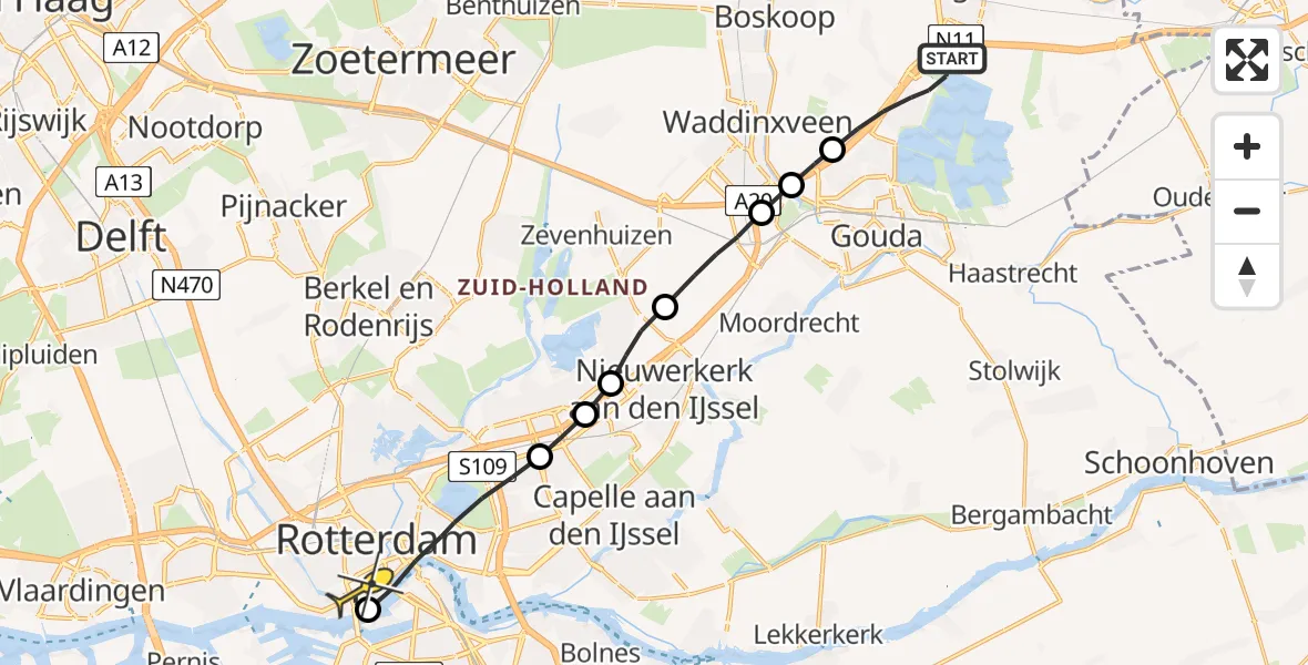 Routekaart van de vlucht: Lifeliner 1 naar Erasmus MC