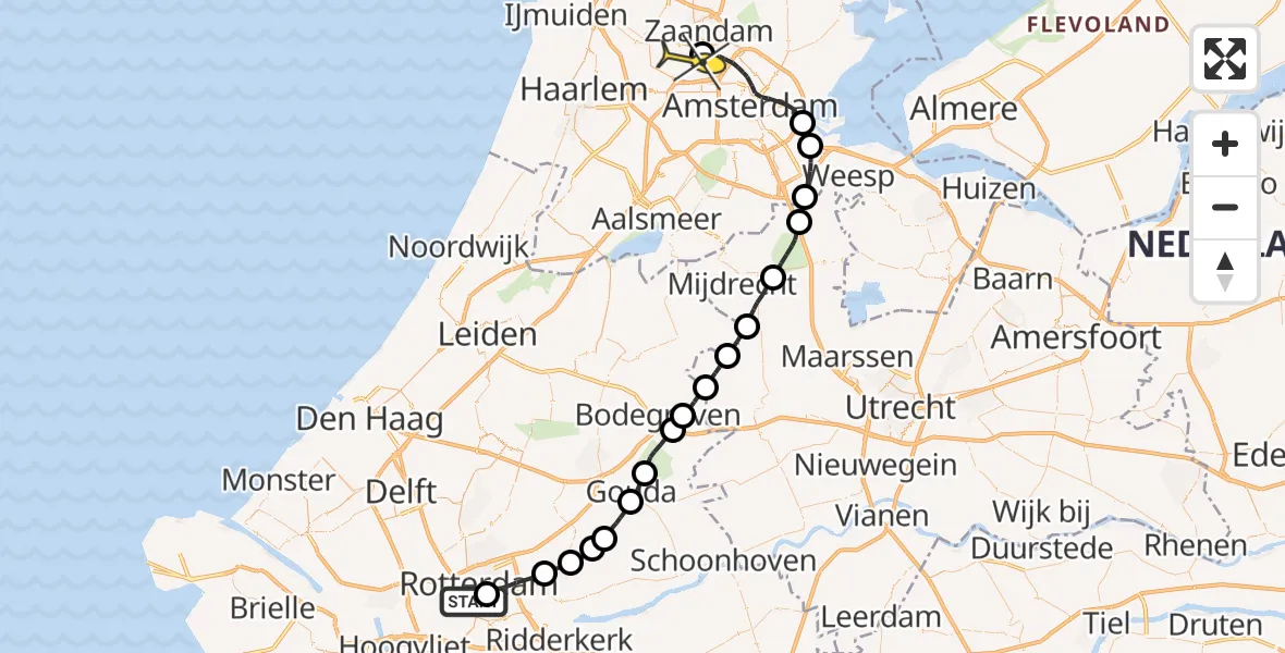 Routekaart van de vlucht: Lifeliner 1 naar Amsterdam Heliport