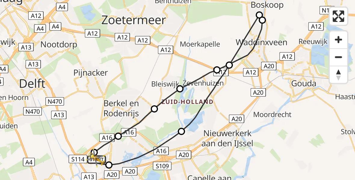 Vluchtroute Traumahelikopter Rotterdam The Hague Airport - Rotterdam The Hague Airport, 03 augustus 2023, 11:09
