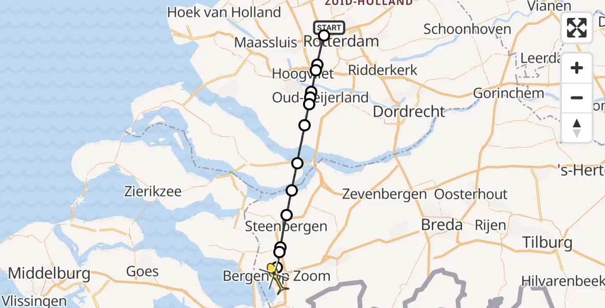 Routekaart van de vlucht: Lifeliner 2 naar Bergen op Zoom