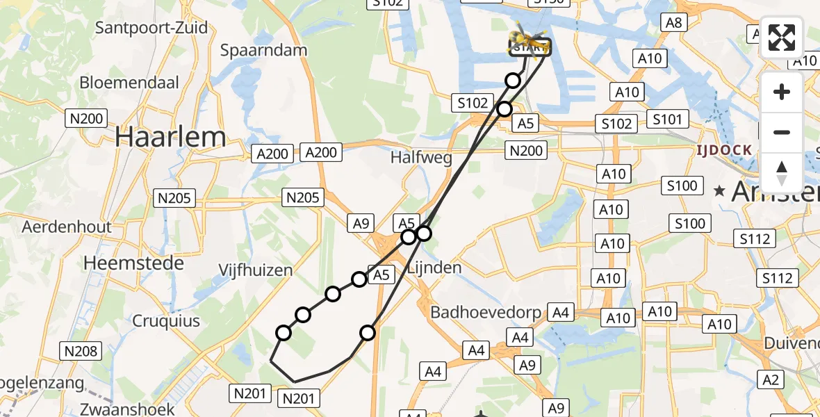 Vluchtroute Traumahelikopter Amsterdam Heliport - Amsterdam Heliport, 03 augustus 2023, 11:46