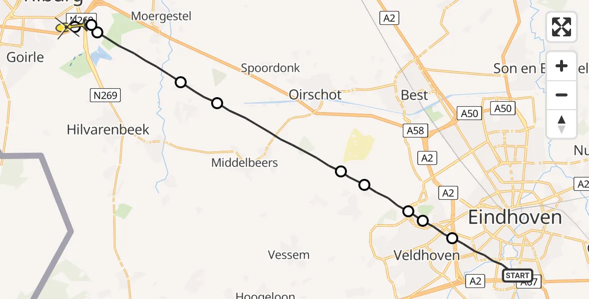 Routekaart van de vlucht: Lifeliner 3 naar Tilburg