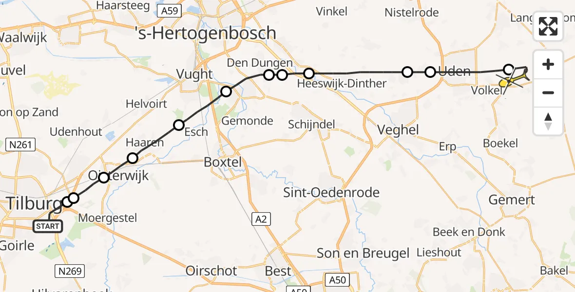 Routekaart van de vlucht: Lifeliner 3 naar Vliegbasis Volkel