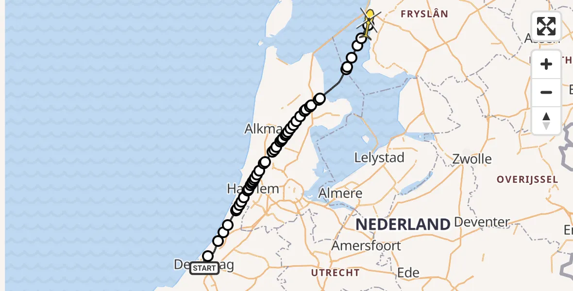 Routekaart van de vlucht: Lifeliner 1 naar Makkum