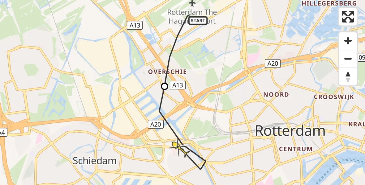 Routekaart van de vlucht: Lifeliner 2 naar Rotterdam