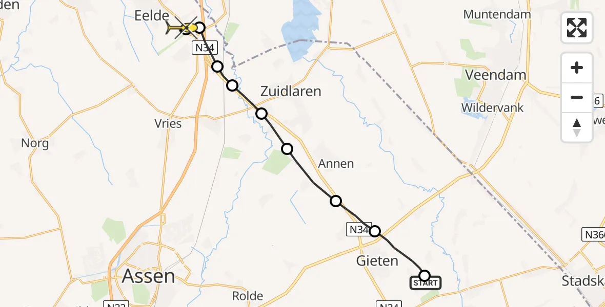 Routekaart van de vlucht: Lifeliner 4 naar Groningen Airport Eelde