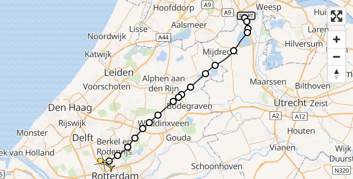 Routekaart van de vlucht: Lifeliner 2 naar Rotterdam The Hague Airport