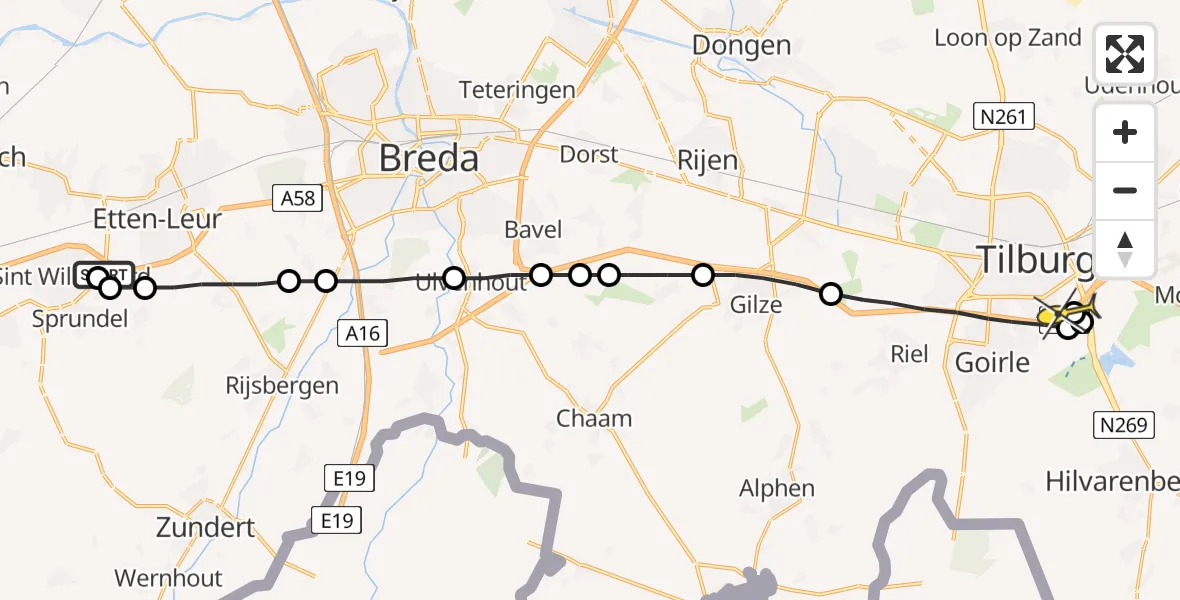 Routekaart van de vlucht: Lifeliner 3 naar Tilburg