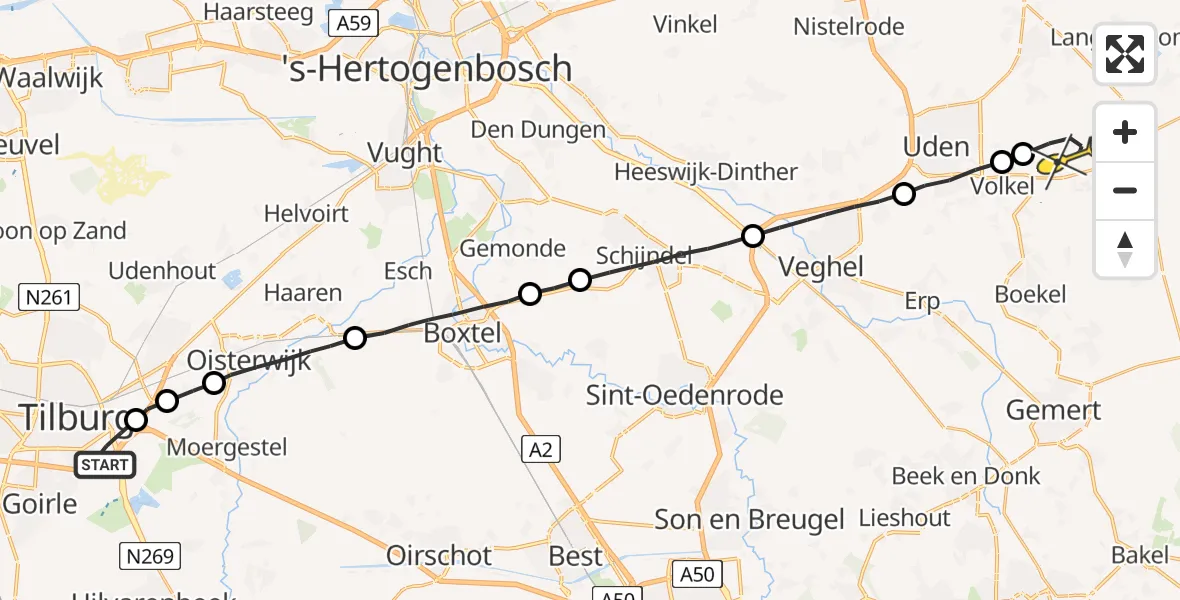 Routekaart van de vlucht: Lifeliner 3 naar Vliegbasis Volkel