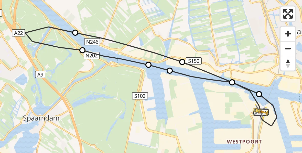 Vluchtroute Traumahelikopter Amsterdam Heliport - Amsterdam Heliport, 03 augustus 2023, 18:47