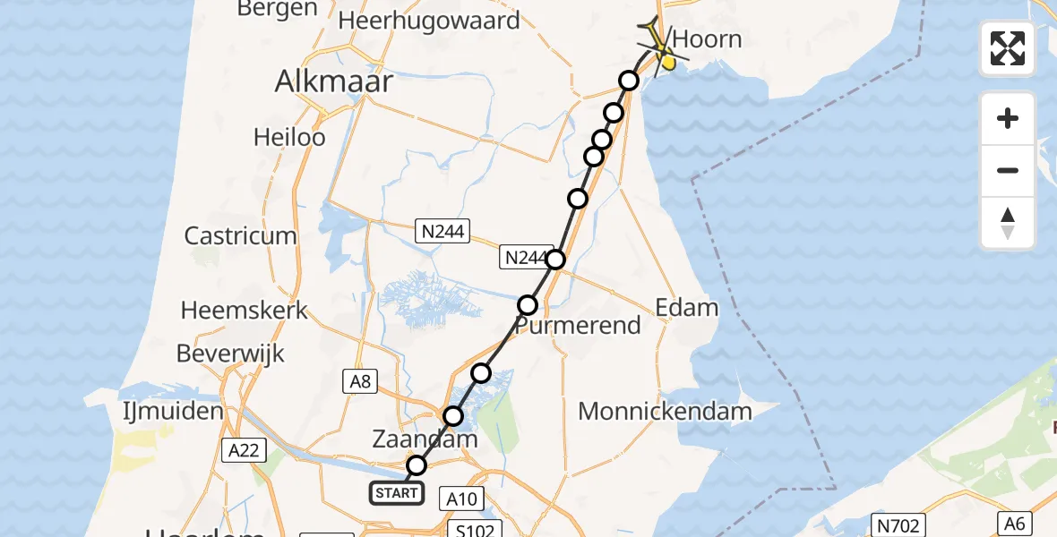 Routekaart van de vlucht: Lifeliner 1 naar Berkhout