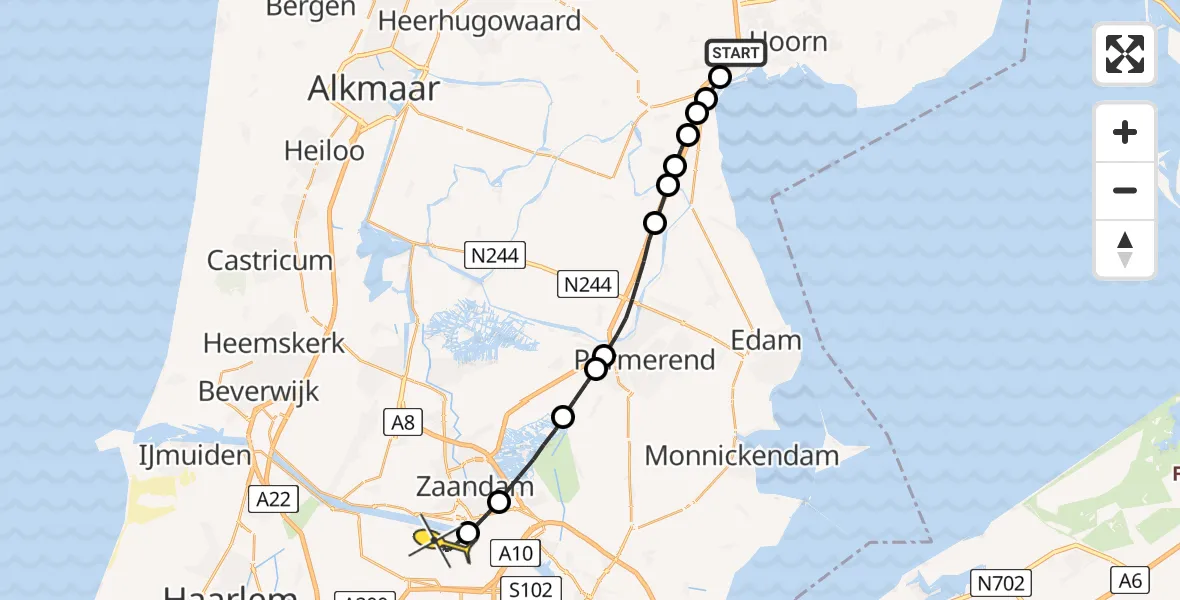 Routekaart van de vlucht: Lifeliner 1 naar Amsterdam Heliport