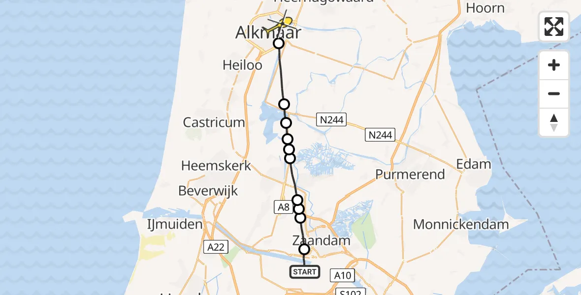 Routekaart van de vlucht: Lifeliner 1 naar Alkmaar