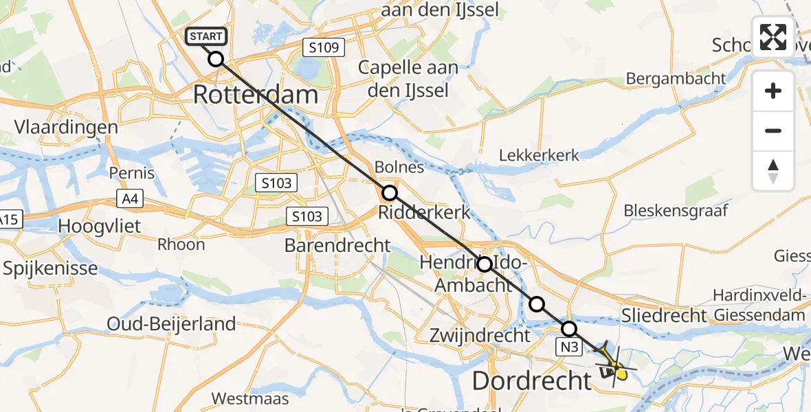 Routekaart van de vlucht: Lifeliner 2 naar Dordrecht