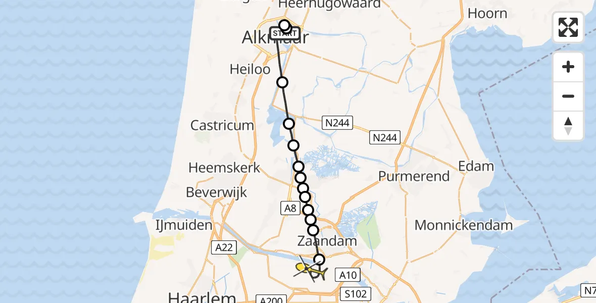 Routekaart van de vlucht: Lifeliner 1 naar Amsterdam Heliport