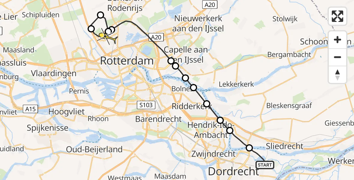 Routekaart van de vlucht: Lifeliner 2 naar Rotterdam The Hague Airport