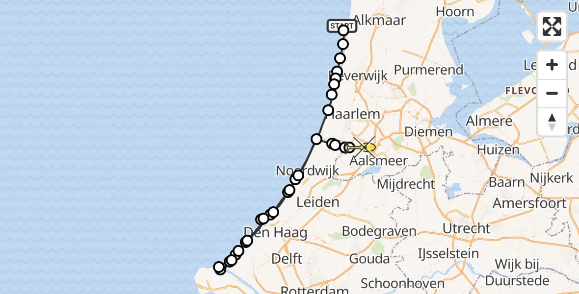 Routekaart van de vlucht: Politiehelikopter naar Hoofddorp