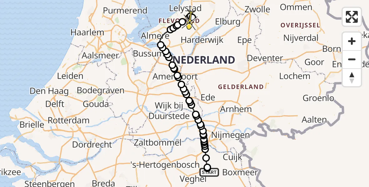 Routekaart van de vlucht: Traumaheli naar Lelystad Airport