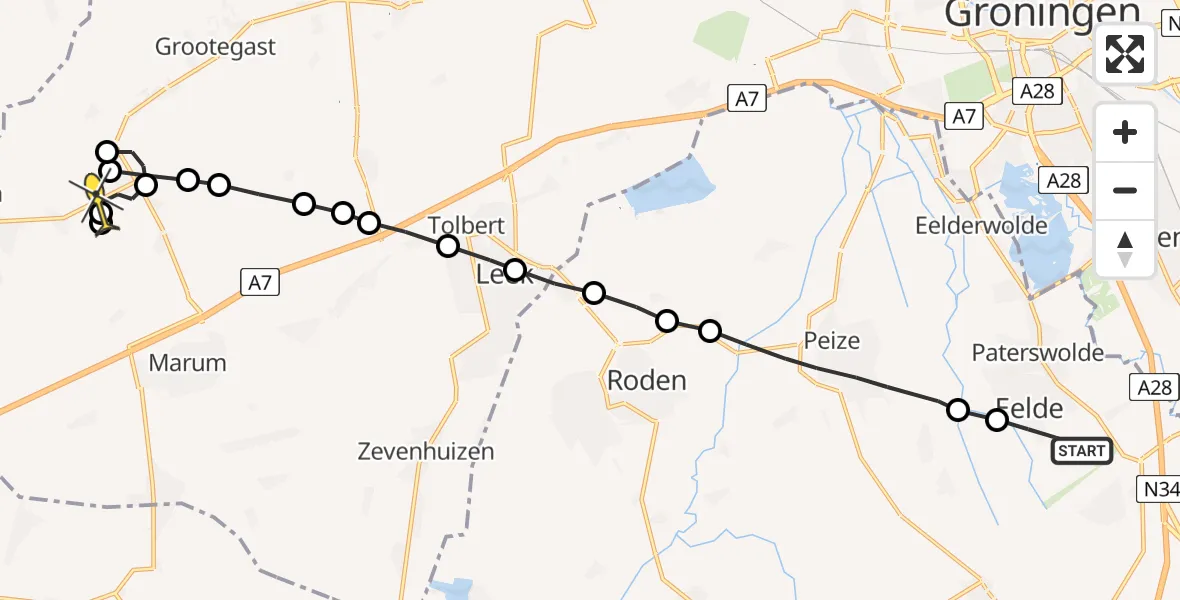 Routekaart van de vlucht: Lifeliner 4 naar Kornhorn