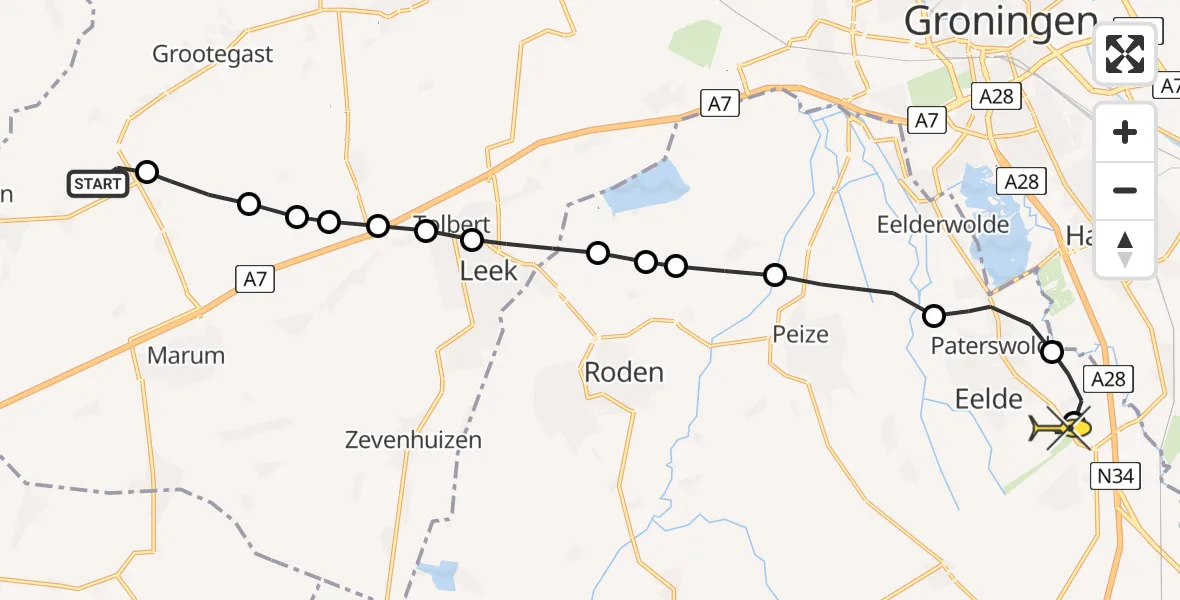 Routekaart van de vlucht: Lifeliner 4 naar Groningen Airport Eelde