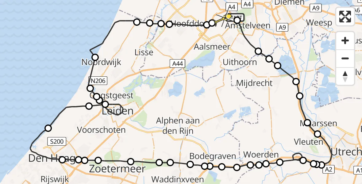 Routekaart van de vlucht: Politieheli naar Luchthaven Schiphol