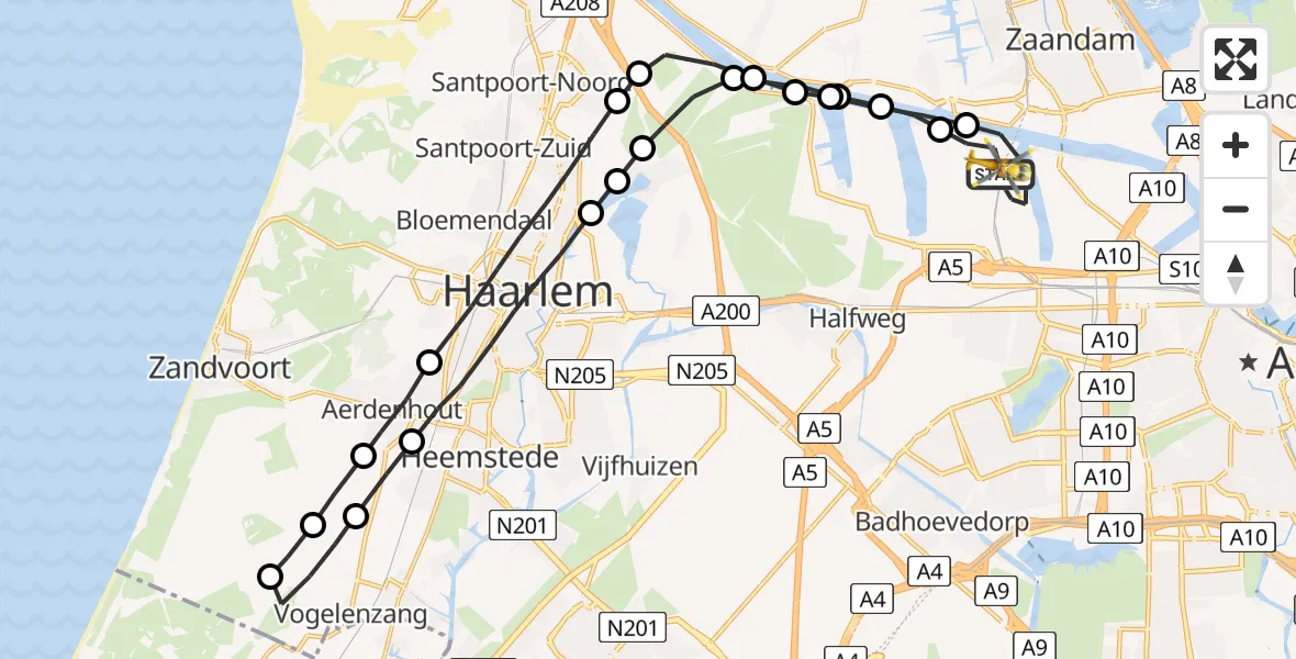 Vluchtroute Traumahelikopter Amsterdam Heliport - Amsterdam Heliport, 04 augustus 2023, 10:27