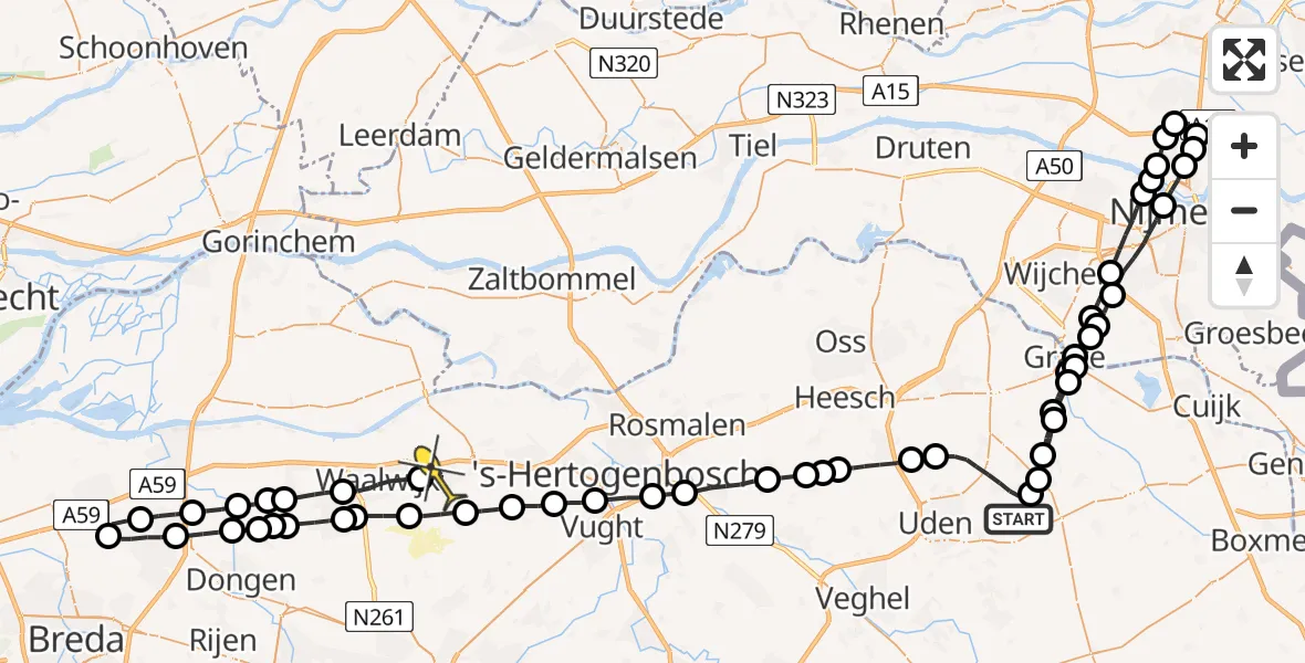 Routekaart van de vlucht: Lifeliner 3 naar Drunen