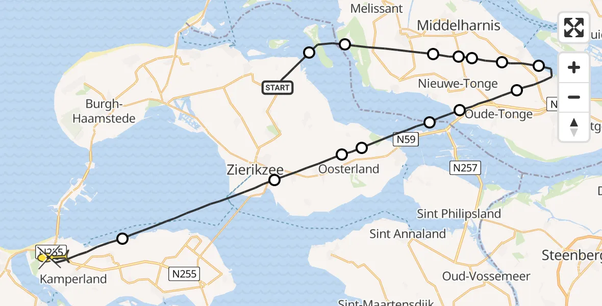 Routekaart van de vlucht: Lifeliner 2 naar Kamperland