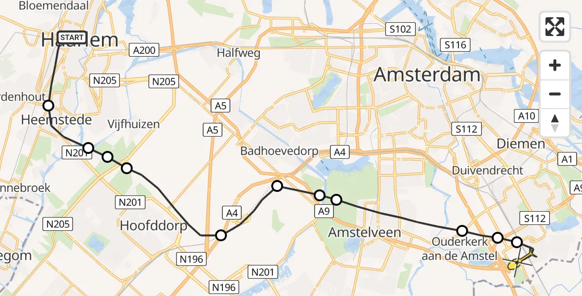 Routekaart van de vlucht: Lifeliner 1 naar Academisch Medisch Centrum (AMC)