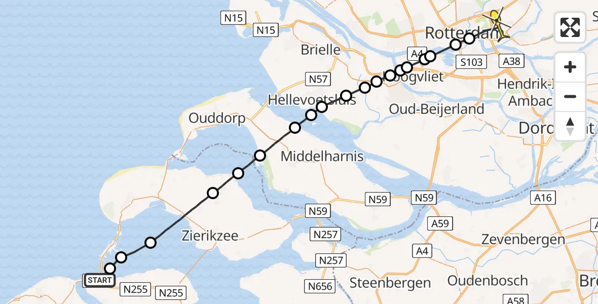 Routekaart van de vlucht: Lifeliner 2 naar Rotterdam