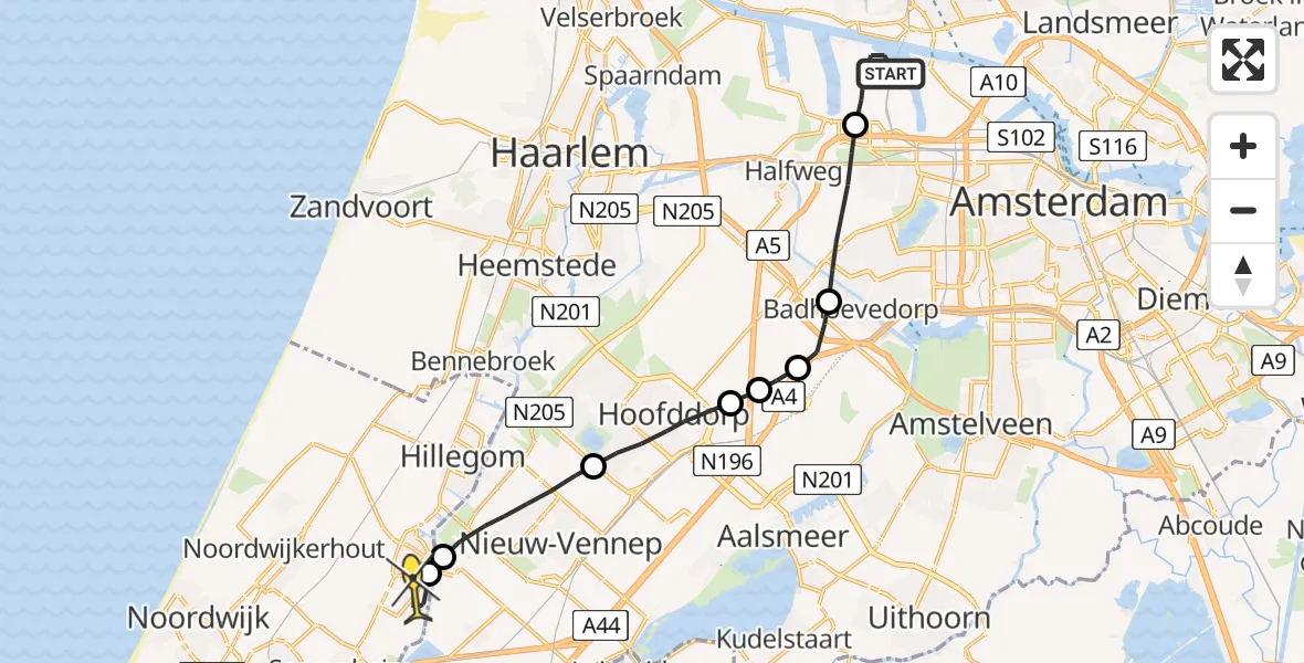 Routekaart van de vlucht: Lifeliner 1 naar Lisse