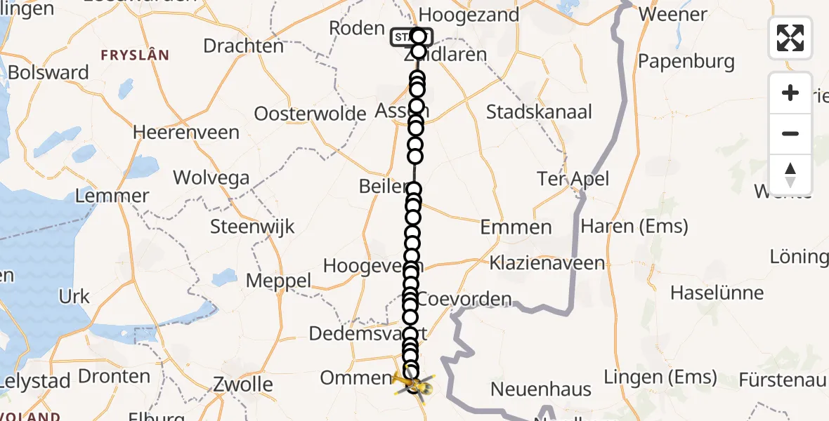 Vluchtroute Traumahelikopter Groningen Airport Eelde - Mariënberg, 04 augustus 2023, 15:09