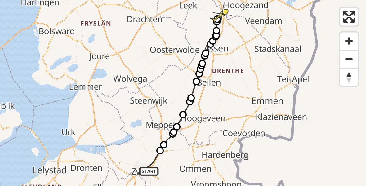 Routekaart van de vlucht: Lifeliner 4 naar Groningen Airport Eelde