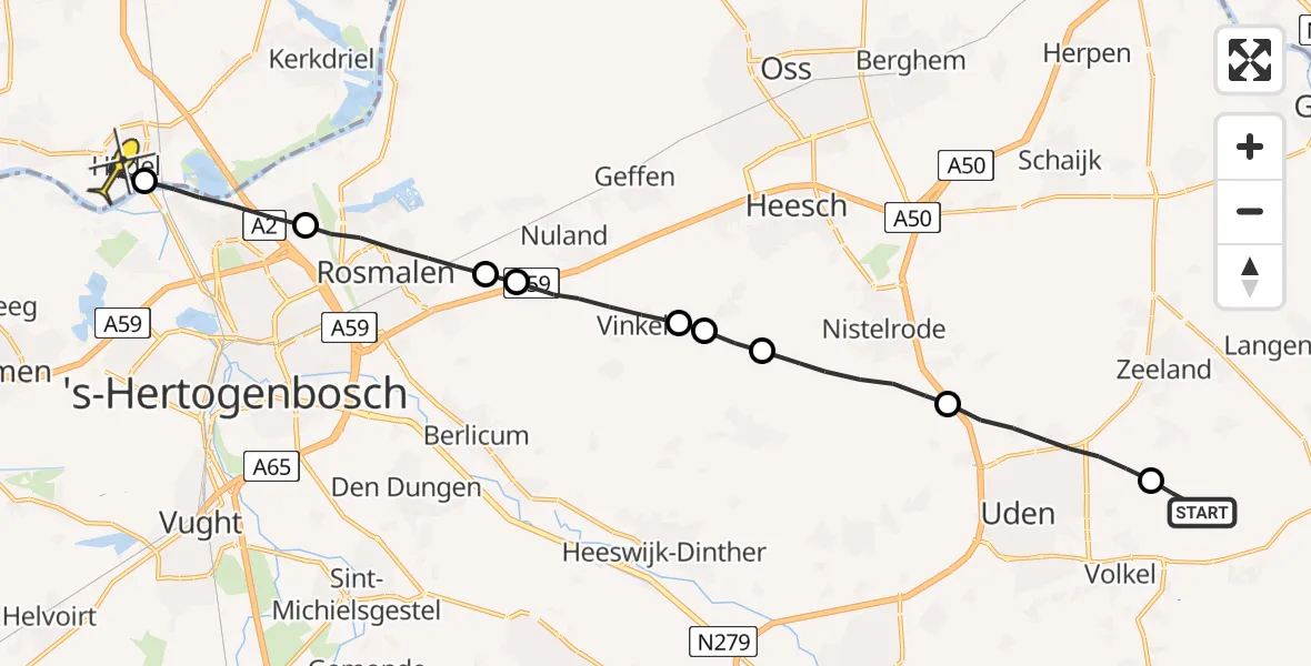 Routekaart van de vlucht: Lifeliner 3 naar Hedel