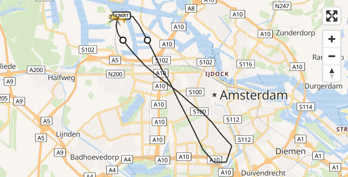 Vluchtroute Traumahelikopter Amsterdam Heliport - Amsterdam Heliport, 04 augustus 2023, 17:24
