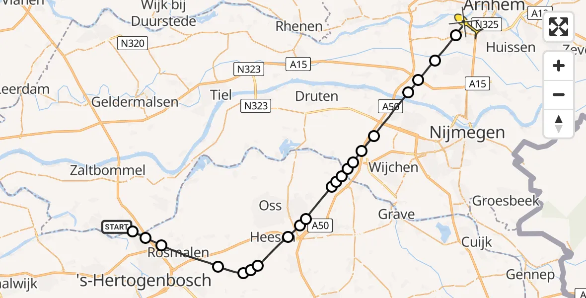 Routekaart van de vlucht: Lifeliner 3 naar Arnhem