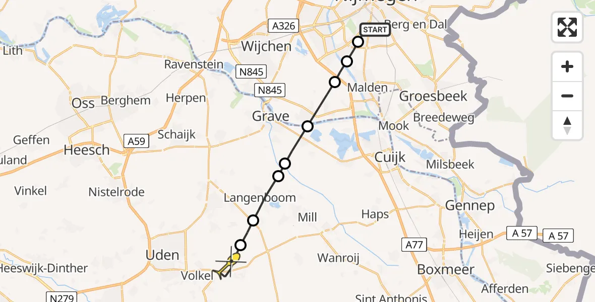 Routekaart van de vlucht: Lifeliner 3 naar Vliegbasis Volkel