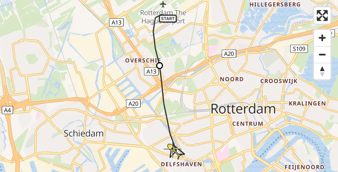 Routekaart van de vlucht: Lifeliner 2 naar Rotterdam