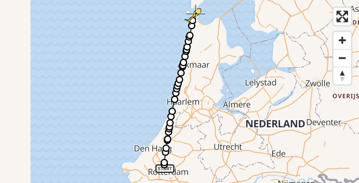 Routekaart van de vlucht: Lifeliner 2 naar Den Helder