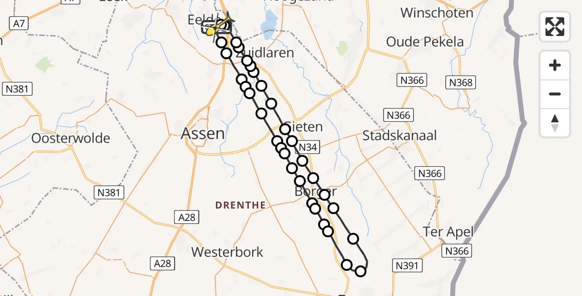 Routekaart van de vlucht: Lifeliner 4 naar Groningen Airport Eelde
