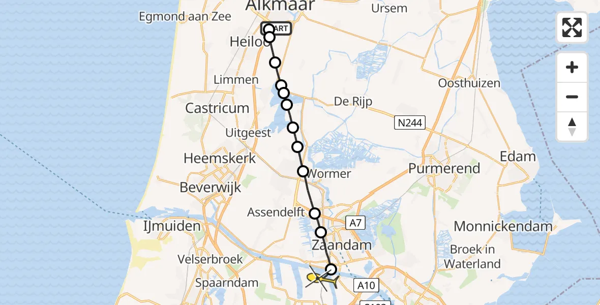 Routekaart van de vlucht: Lifeliner 1 naar Amsterdam Heliport