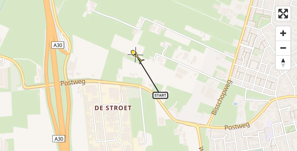 Vluchtroute Traumahelikopter van Lunteren naar Lunteren