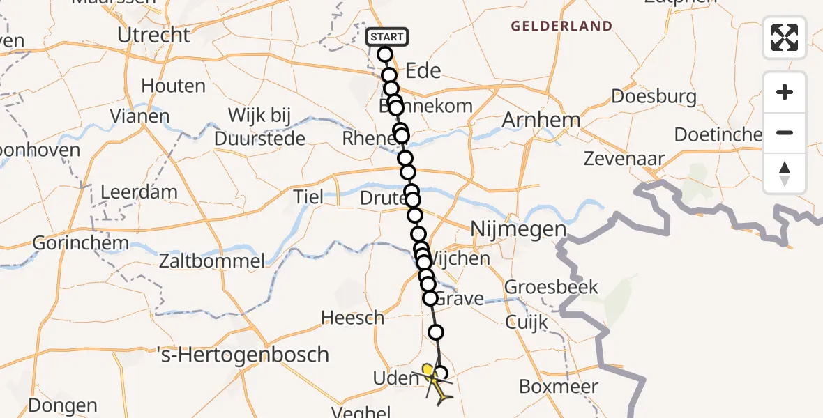 Routekaart van de vlucht: Lifeliner 3 naar Vliegbasis Volkel