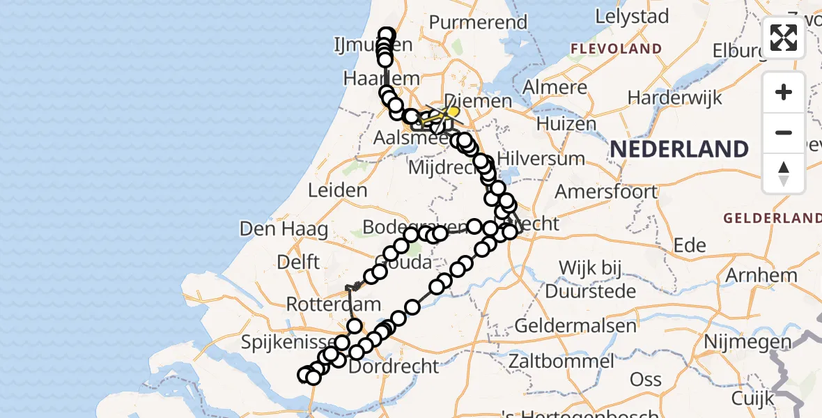 Routekaart van de vlucht: Politieheli naar Amstelveen