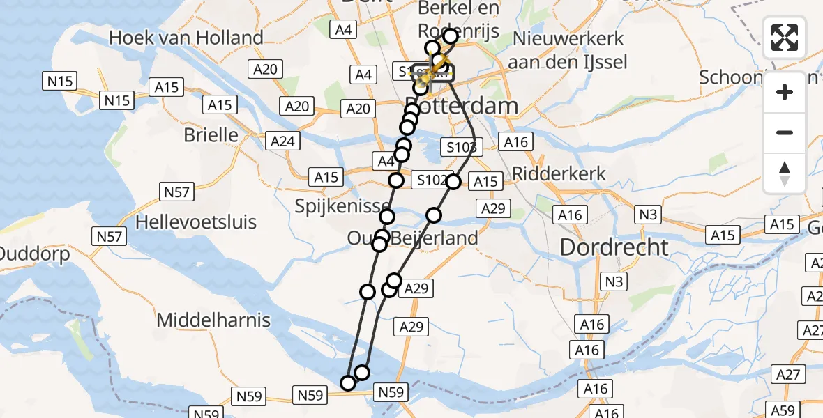 Vluchtroute Traumahelikopter Rotterdam The Hague Airport - Rotterdam The Hague Airport, 05 augustus 2023, 12:19