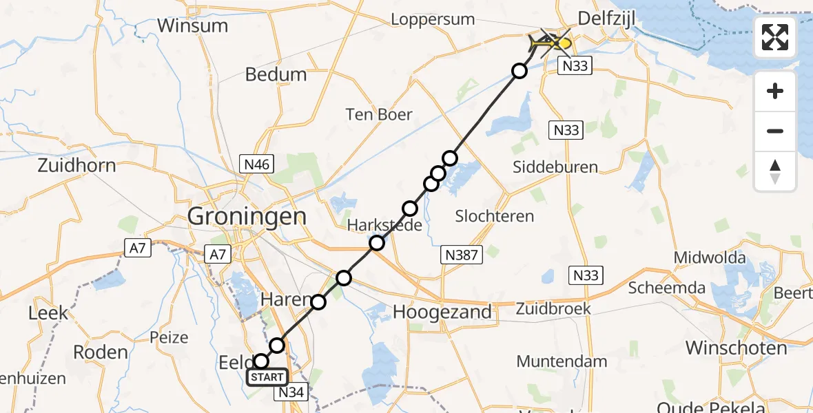 Routekaart van de vlucht: Lifeliner 4 naar Appingedam