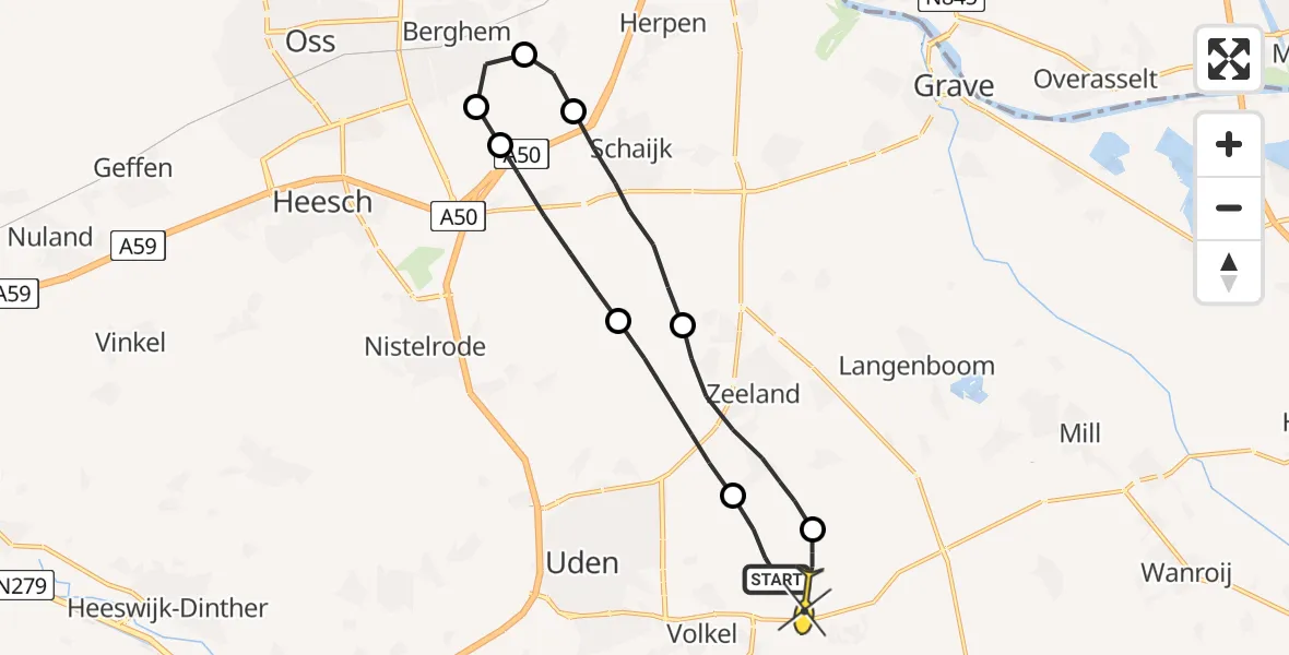 Routekaart van de vlucht: Lifeliner 3 naar Vliegbasis Volkel